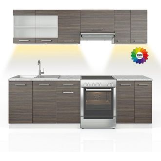 Vicco Cucina componibile Raul, Grigio nobile, 240 cm, pl Marmo con striscia led