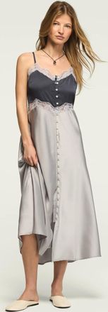 Lucky Brand Womens Button Front Lace Slip Dress