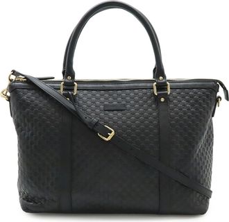 Gucci Black Micro Gg Leather Shoulder Bag Tote Bag (Pre-Owned)