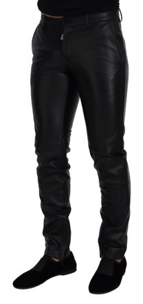 Dolce & Gabbana Mens Shiny Lambskin Leather Trousers Black