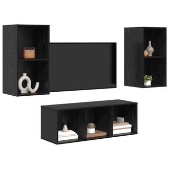 Berkfield Home TV Cabinet Set 3 pcs Black oak 37 x 37 x 107 cm Engineered wood