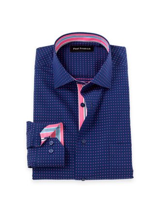 Paul Fredrick Non-iron Cotton Dot Dress Shirt With Contrast Trim