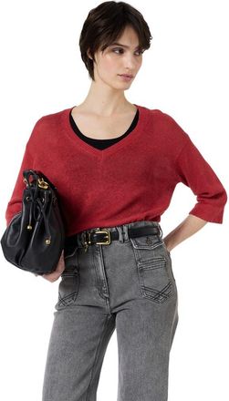 Gerard Darel Lylou 3/4 Sleeve V-Neck Knit Top in Red at Nordstrom, Size X-Large