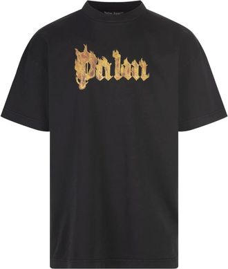 Palm Angels T-Shirts, male, Black, Size: L Flamed Logo Black T-shirt