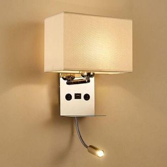 OEM L&aacute;mpara De Pared De Mesilla De Noche Con Puerto Usb, Brazo Flexible Ajustable, L&aacute;mpara De Lectura Moderna E27 Con 2 Interruptores Y Pantalla De Tela, 