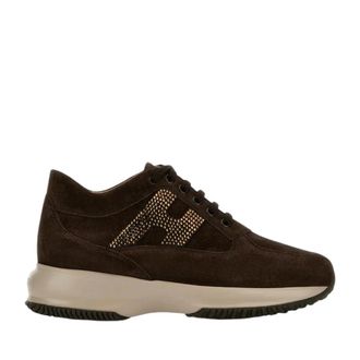 Hogan Sneakers, female, Brown, Size: 7 1/2 US Elegant Suede Sneakers with Rhinestones