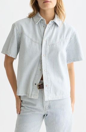 Scotch & Soda Stripe Denim Shirt in Indigo Stripe at Nordstrom, Size X-Large