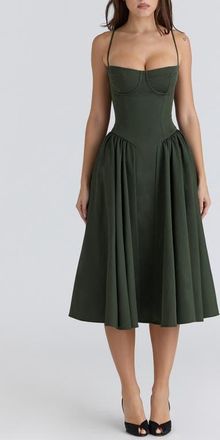 House of CB Samaria Fit & Flare Midi Cocktail Dress in Emerald Green at Nordstrom, Size X-Small A