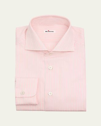 Kiton Mens Cotton Stripe Dress Shirt