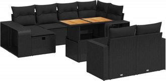 vidaXL Set De Sof&aacute;s De Jard&iacute;n 11 Pzas Y Cojines Rat&aacute;n Sint&eacute;tico Negro Vidaxl