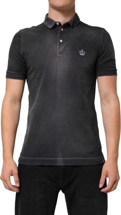 Dolce & Gabbana Mens Crown-Embroidered Cotton Polo Gray