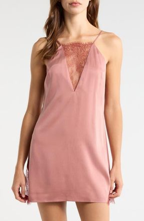 Lunya Lace Plunge Washable Silk Chemise in Brambled Blush/Mulled Maple at Nordstrom, Size X-Small