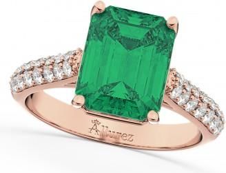 Allurez Emerald-Cut Emerald & Diamond Engagement Ring 18k Rose Gold (5.54ct)