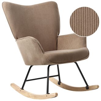 Beliani Sill&oacute;n Mecedora De Pana C&oacute;modo Respaldo Ancho Con Reposabrazos Patas De Metal Negras Sal&oacute;n Dormitorio Gris Pardo Arset