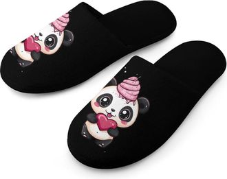 Generic Panda Bear Heart Ice-cream Mens Flannel Slipper Soft Non Slip House Shoes Comfy Winter Warm Indoor Outdoor Slippers