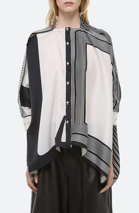 Helmut Lang Scarf Button-Up Shirt in Black/White at Nordstrom, Size Small