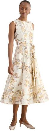 Hobbs London Uma Linen Blend Midi Dress in Cream Multi at Nordstrom, Size 12