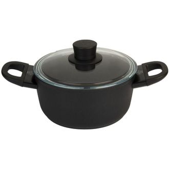 Ballarini Avola Keravis - Olla Antiadherente De Aluminio De 8 Pulgadas Con Tapa De Vidrio, Todas Las Cocinas, Exterior Con Recubrimiento En Polvo Negro