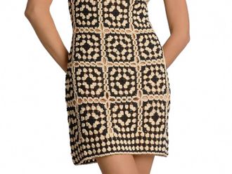 Elan Crochet Square Neck Swim Cover Up Dress In Black White Combo