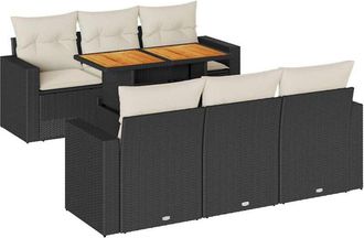 vidaXL Set De Sof&aacute;s De Jard&iacute;n 7 Pzas Con Cojines Rat&aacute;n Sint&eacute;tico Negro Vidaxl