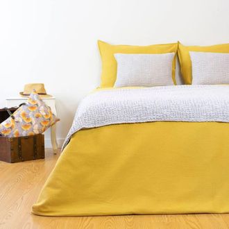 Casa da Laura Funda n&oacute;rdica geom&eacute;trico 100% algod&oacute;n mostaza cama 105 cm (180 x 220 c