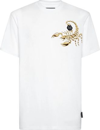 Philipp Plein T-shirt Round Neck Scorpion - Heren - T-shirts - Wit - 5XL - Katoen - Tops