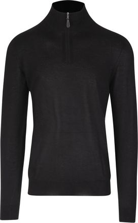 Fedeli Silk and Cashmere Half Zip Sweater - Heren - Cashmere truien - Zwart - 2XL - Kasjmier - Truien & Vesten