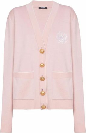 Balmain Gebreid vest met Embl&egrave;me-borduursel - Dames - Vesten - Roze - XS - Katoen - Truien & Vesten