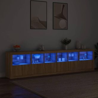 Berkfield Home Sideboard with LED Lights Sonoma Oak 283x37x67 cm in Light Brown | Size: 283 x 37 x 67 cm