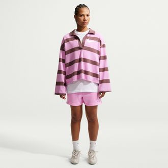 Nike Womens Studio Fleece Medium Weight Mid-Rise Shorts in Pink | IR8313-621