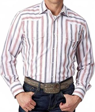 Roper Classic Blended Snap Long Sleeve Western Shirt In White