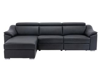 VENTE-UNIQUE.COM Sof&aacute; rinconera piel 5 plazas negro 284x175cm