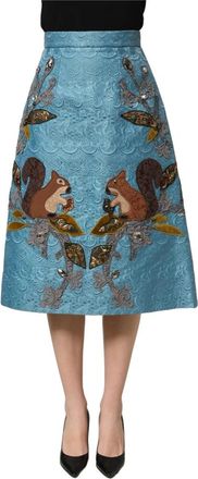 Dolce & Gabbana Rokken, Dames, Blauw, M, Katoen, Rok met hoge taille en A-lijn, midi