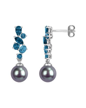 Rina Limor Silver 1.98 ct. tw. Gemstone & 8-8.5mm Pearl Earrings