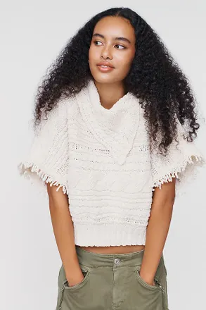 Pilcro Cable-Knit Fringed Sweater