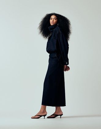 Asos Gonna longuette sartoriale in denim in coordinato-Blu navy