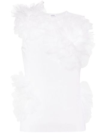 Acne Studios floral-appliqu&eacute; mesh top - women - Nylon - 34 - White
