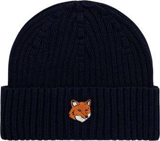 Maison Kitsun&eacute; Fox Head Beanie - unisex - Hoeden - Blauw - ONE Size - Katoen - Accessoires