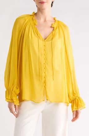 Alice & Olivia Josephine Tie Neck Top in Golden Hour at Nordstrom Rack, Size X-Small