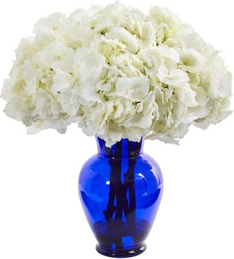 Nearly Natural Hydrangea Artificial Arrangement In Blue Vase