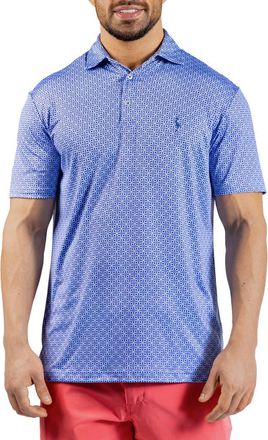 Tailorbyrd Geometric Floral Print Performance Polo in Denim at Nordstrom Rack, Size Xx-Large