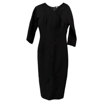 Victoria Beckham Midi Dress in Black Wool