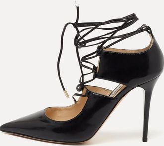 Jimmy Choo London Black Leather Hoops Lace Up Pumps
