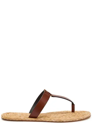 Saint Laurent Babylone Raffia and Leather Sandals - Brown - 39 (IT39/ UK6)