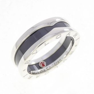 Bulgari Silver Black Ceramic Silver 925 Band Ring (Pre-Owned)