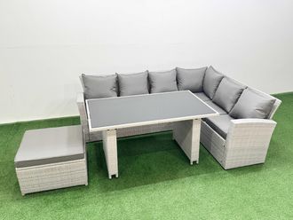 Fimous Outdoor Garden Furniture Sets 7 Seater Wicker Rattan Corner Sofa Set in Light Grey