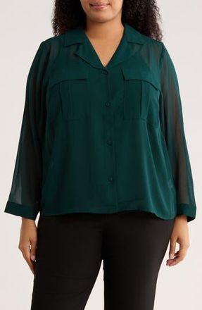 T Tahari Long Sleeve Crop Utility Button-Up Shirt in Bottle Green at Nordstrom Rack, Size 1X