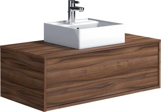 Vente-Unique Mueble de ba&ntilde;o flotante en color natural oscuro con lavabo sencillo - 94 cm - TEANA II