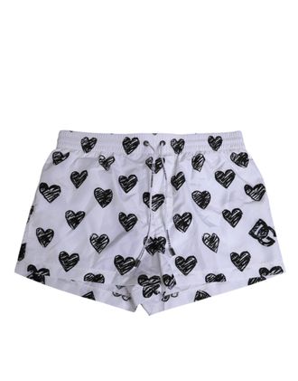 Dolce & Gabbana White Black Heart Print Men Boxer Short Mens Swimwear
