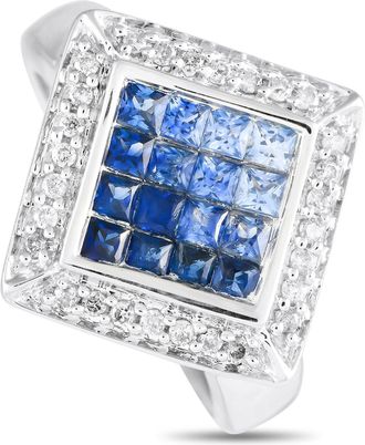 Luxury Bazaar 14K White Gold 0.20ct Diamond and Sapphire Ring MF20-120324